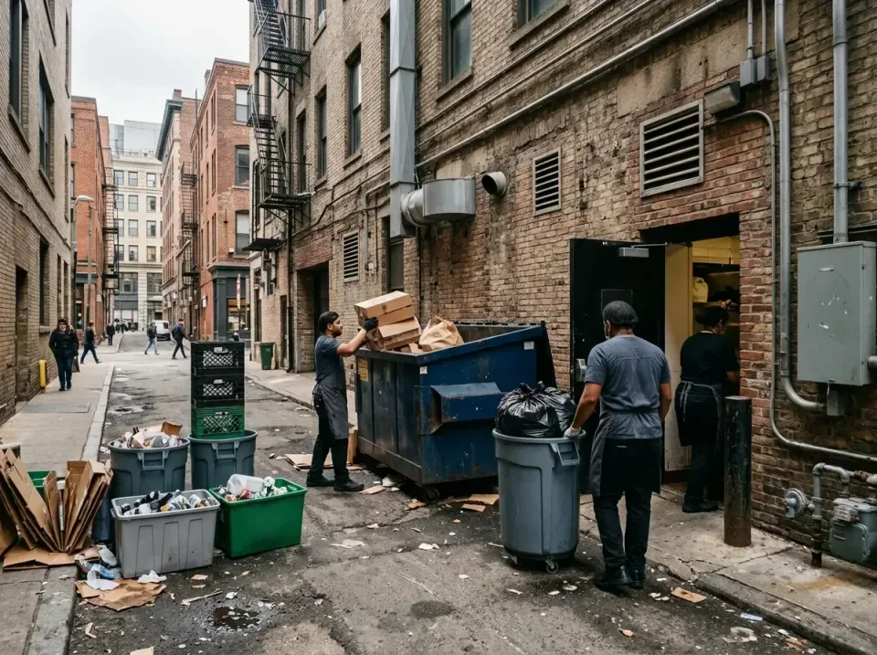 Front-load Dumpster — Commercial Waste Management — Front-load Dumpster, Wheeled Trash Can, Cardboard Boxes, Commercial Wast…
