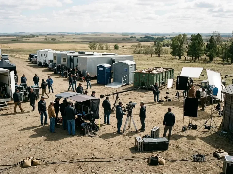Porta Potty — Film Production Set — Porta Potty, Handicap Accessible Restroom, Roll-off Dumpster, Film Production Set, Porta…