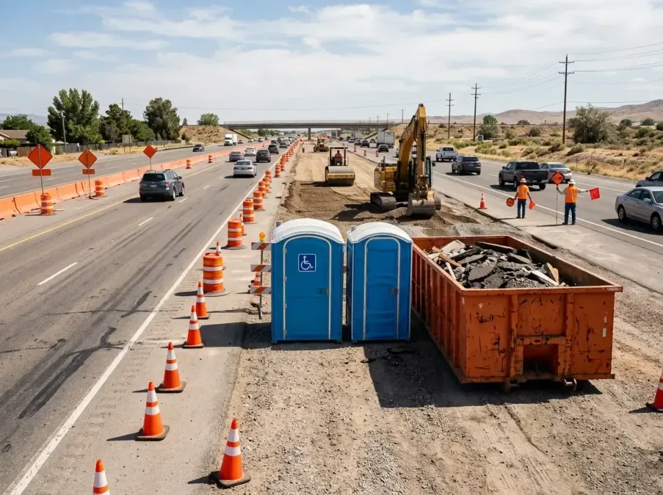 Porta Potty — Highway Construction — Porta Potty, Roll-off Dumpster, Excavator, Highway Construction, Porta Potty Rentals an…