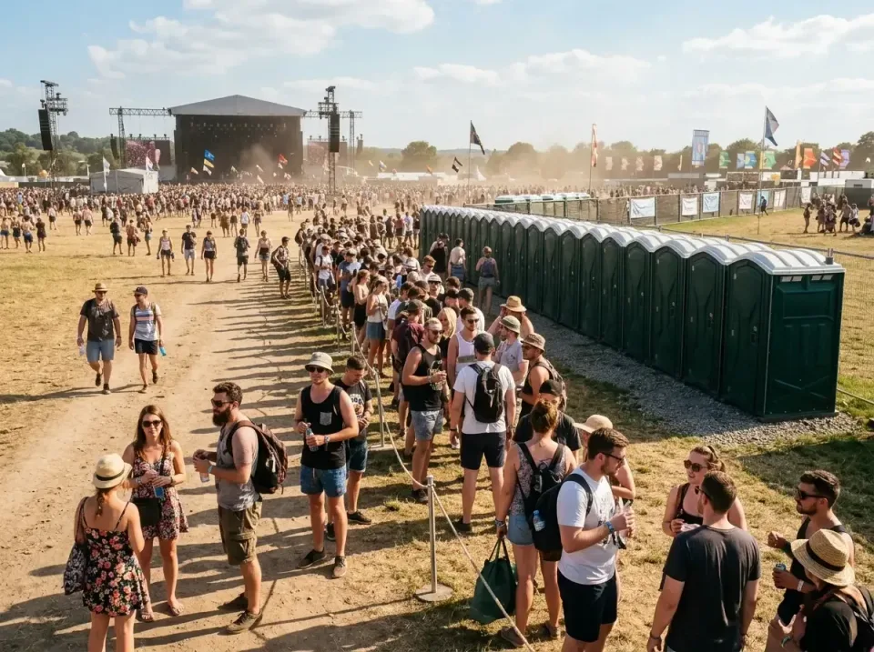 Porta Potty — Outdoor Event — Porta Potty, Restroom Row, Crowd, Outdoor Event, Porta Potty Rentals and Dumpster Rental in Io…