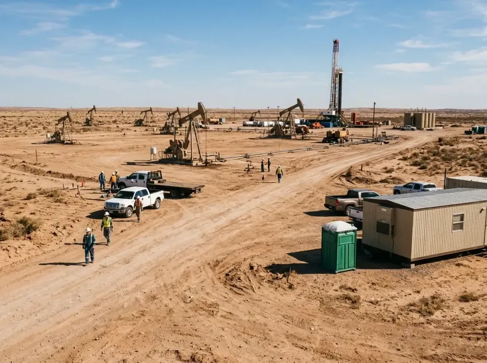 Porta Potty — Oil Field — Porta Potty, Oil Pump Jack, Drilling Rig, Oil Field, Porta Potty Rentals and Dumpster Rental in Io…