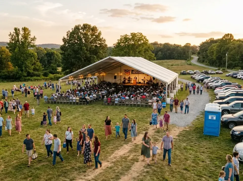 Porta Potty — Outdoor Event — Porta Potty, Large Event Tent, Folding Chairs, Outdoor Event, Porta Potty Rentals and Dumpster…