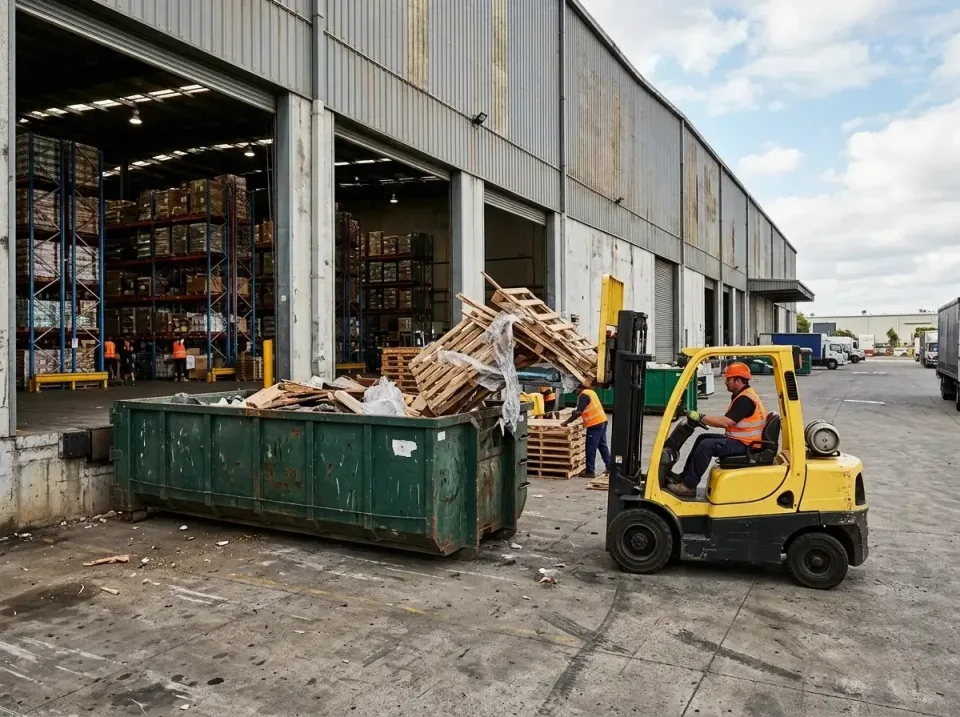 Roll-off Dumpster — Industrial Warehouse — Roll-off Dumpster, Forklift, Wooden Pallets, Industrial Warehouse, Porta Potty Re…