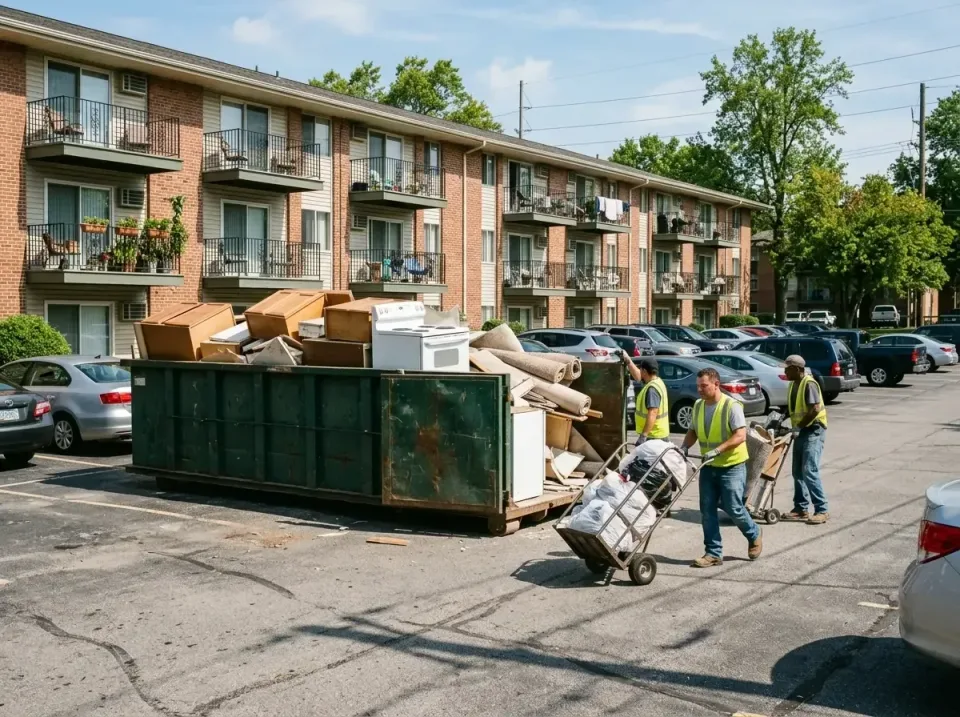 Roll-off Dumpster — Apartment Complex Renovation — Roll-off Dumpster, Hand Truck, Safety Vest, Apartment Complex Renovation,…